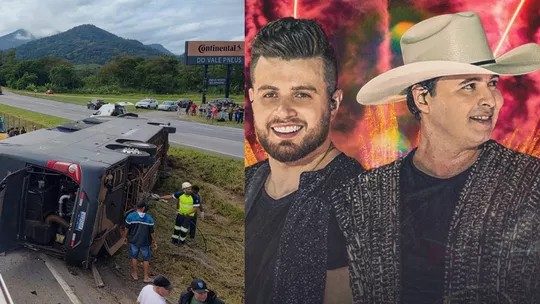 Ônibus de dupla sertaneja Conrado e Aleksandro sofre acidente na rodovia Régis Bittencourt, no interior de SP - Foto: Reprodução/Redes Sociais